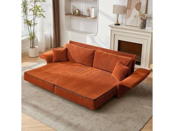 Canapé‑lit Pliable Orange 182x88x84cm Style Minimaliste Moderne pour Salon Studio et Appartement