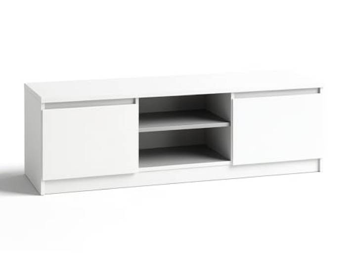 DecoNest TV-Schrank Lowboard 120 cm Matt Weiß – Moderner Fernsehschrank/TV Board aus laminierter Spanplatte mit ABS-Kanten – TV Möbel Sideboard für Wohnzimmer