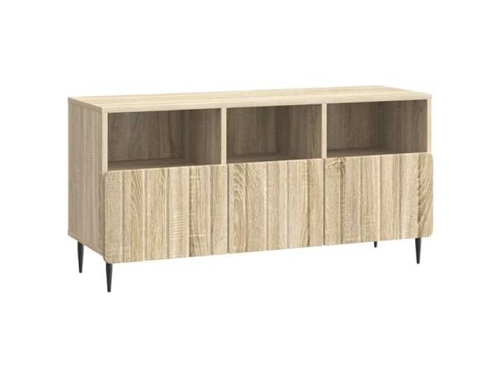 KTHLBRH TV-Schrank Eiche Sonoma 102 x 34,5 x 50 cm Ingenieuriertes Holz 3 Schubladen mit Rollschienen, Stahllegierung, Beine 10 cm, max. Gewicht 60 kg, Montage erforderlich