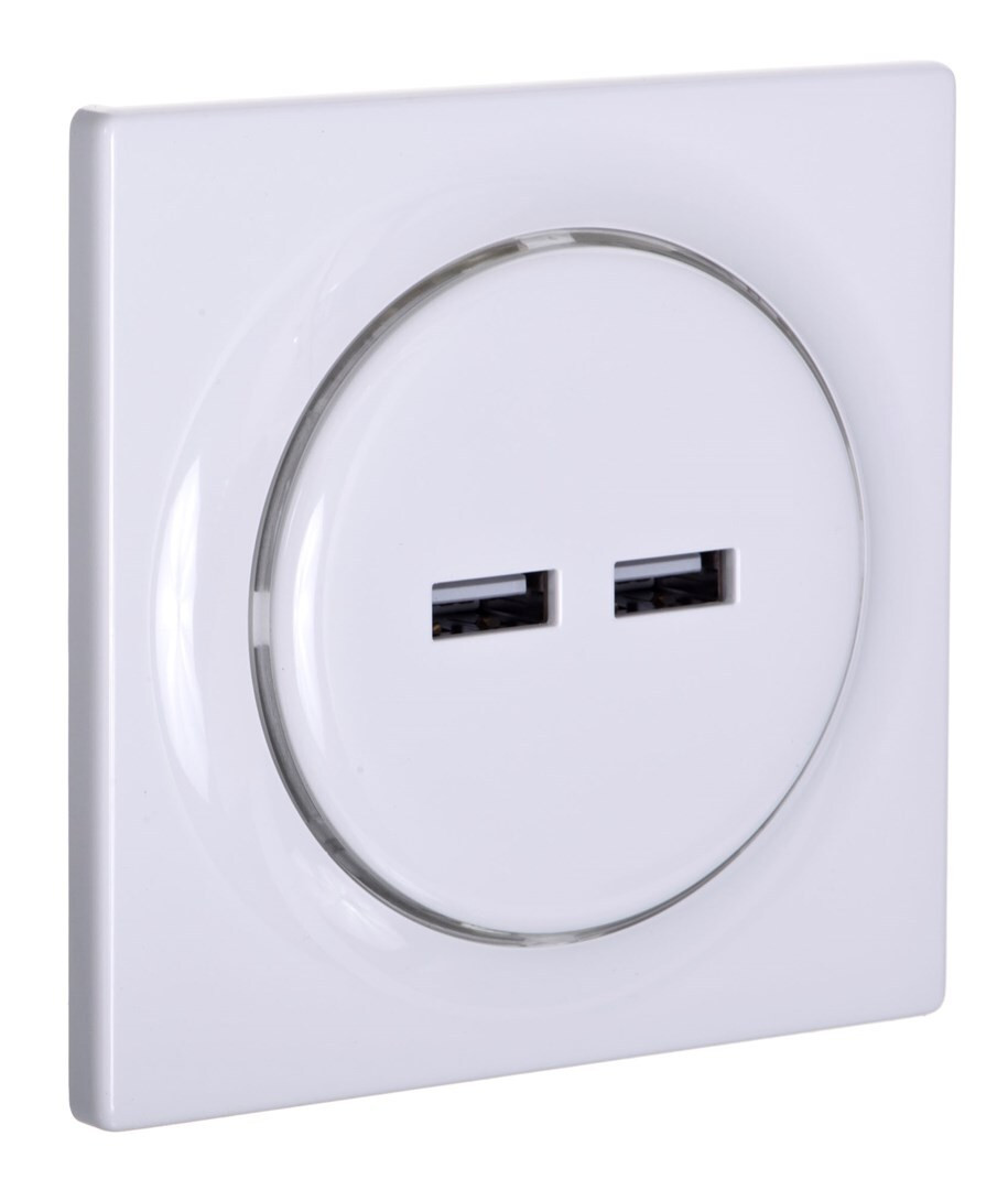 Fibaro Walli N wandcontactdoos met 2x USB-poorten, USB 2.0, Wit