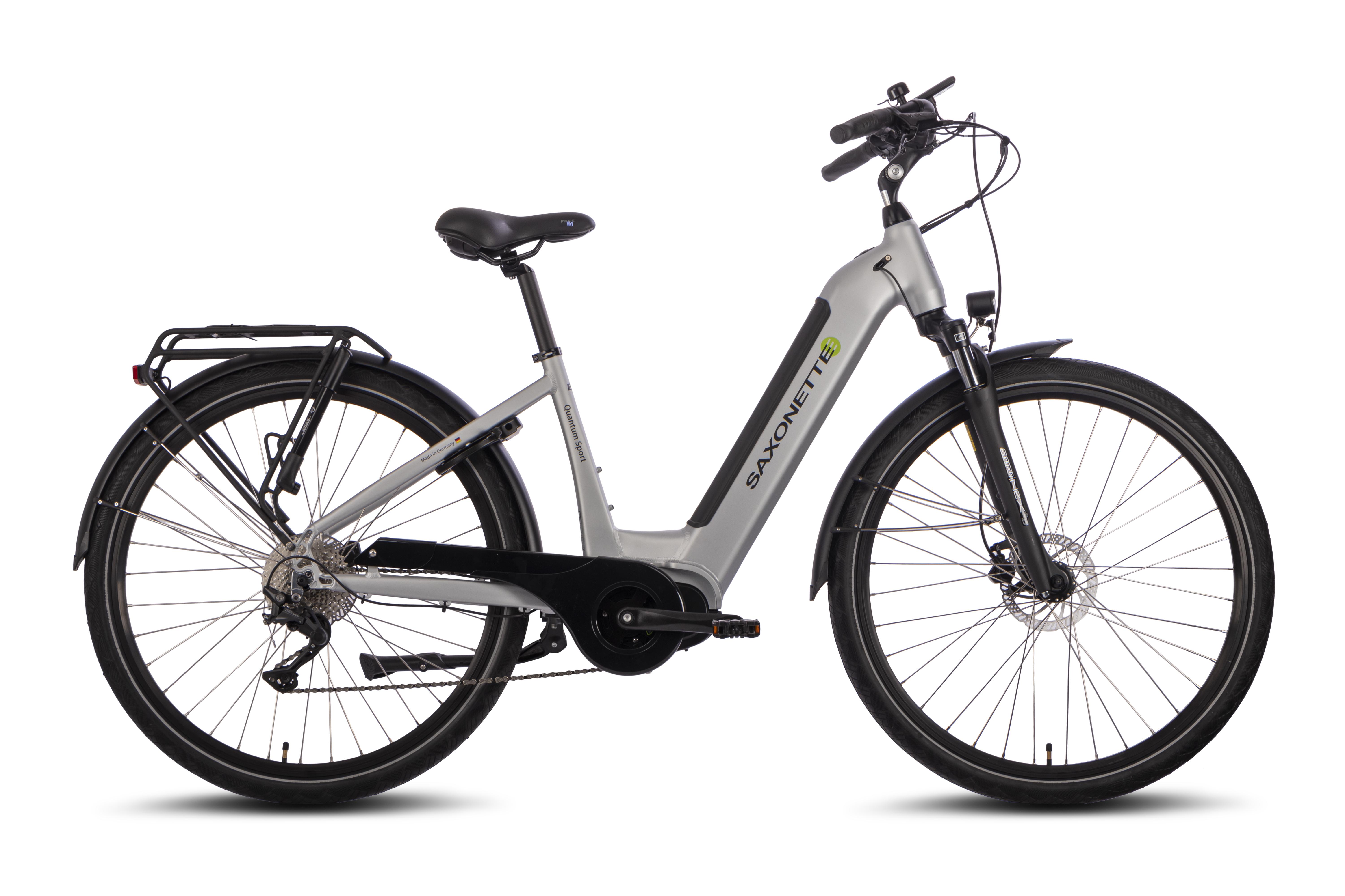 SAXONETTE Quantum Sport Wave 28" E-Bike, Elektrofahrrad,SHIMANO Deore 10-Gang Kettenschaltung, Mittelmotor, 36V 15Ah Akku, RH45,(Silber)