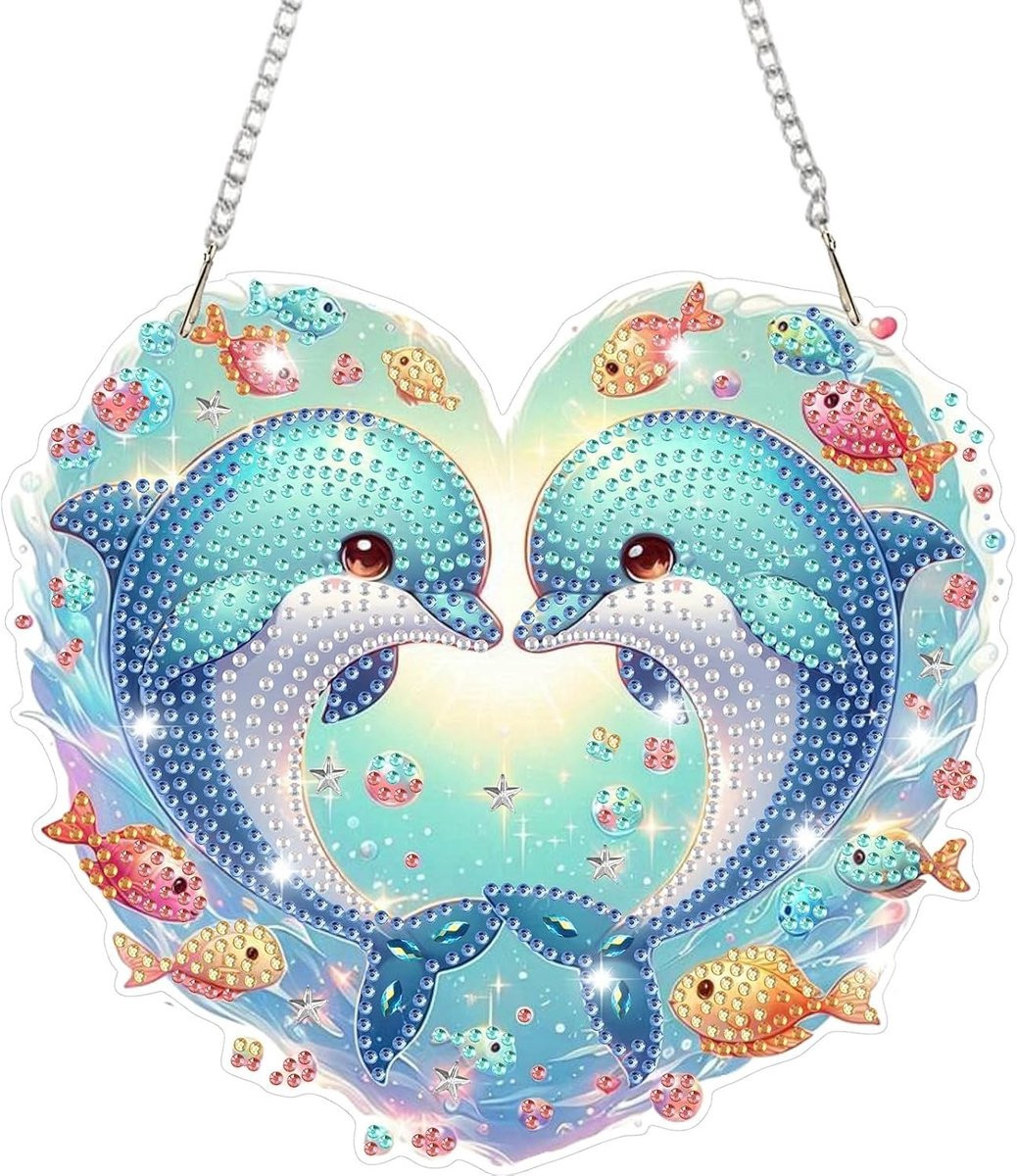 Dolfijn Hangende Diamant Kunst Kit voor Volwassenen met Ketting en Rhinestone Decoratie