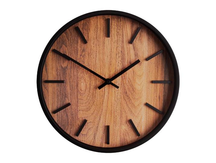 QUVIO Houtlook wandklok - ø29 cm - Kunststof - Zwart