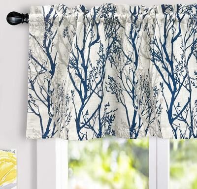 DriftAway Tree Branch Linen Blend Abstract Ink Printing Lined Window Curtain Valance