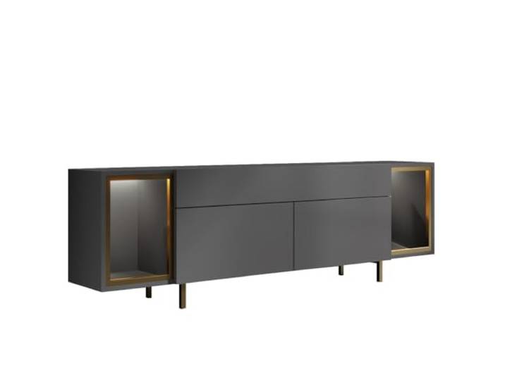 Hanah Home Moderner TV-Ständer mit Beleuchtungssystem, Anthrazit & Gold, 180 cm 100% melaminbeschichtet, Metallbeine, Fernbedienung Stilvolles & funktionales Design