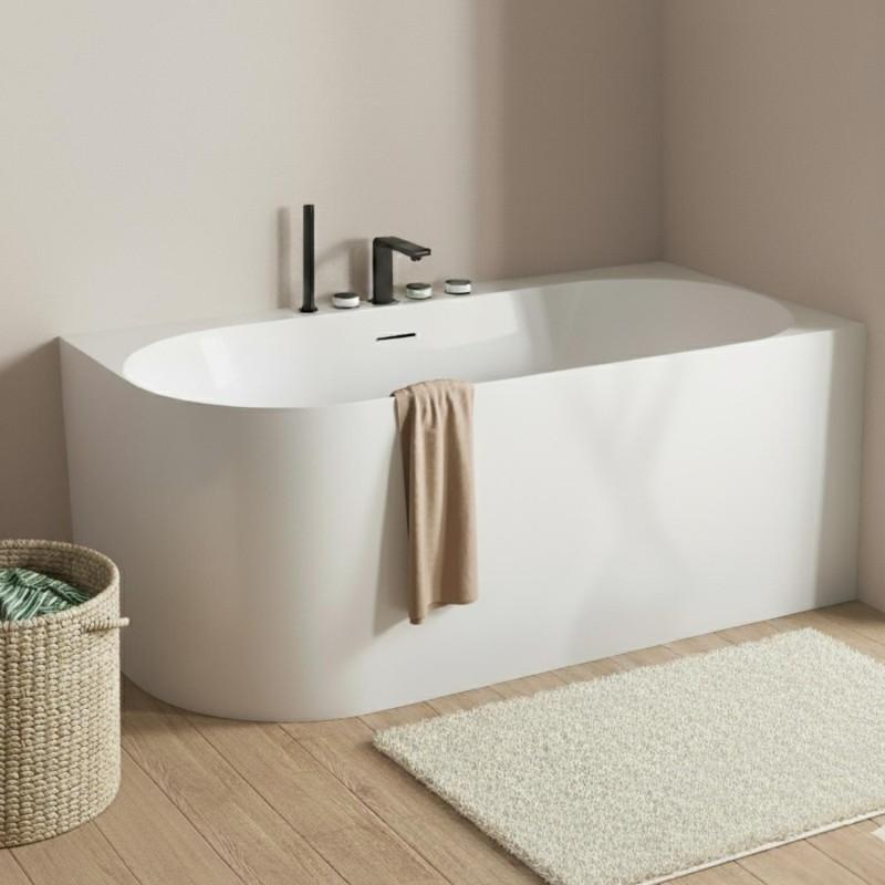 Weiße halbfreistehende Acrylbadewanne 170 cm - rechtwinklig FORMA
