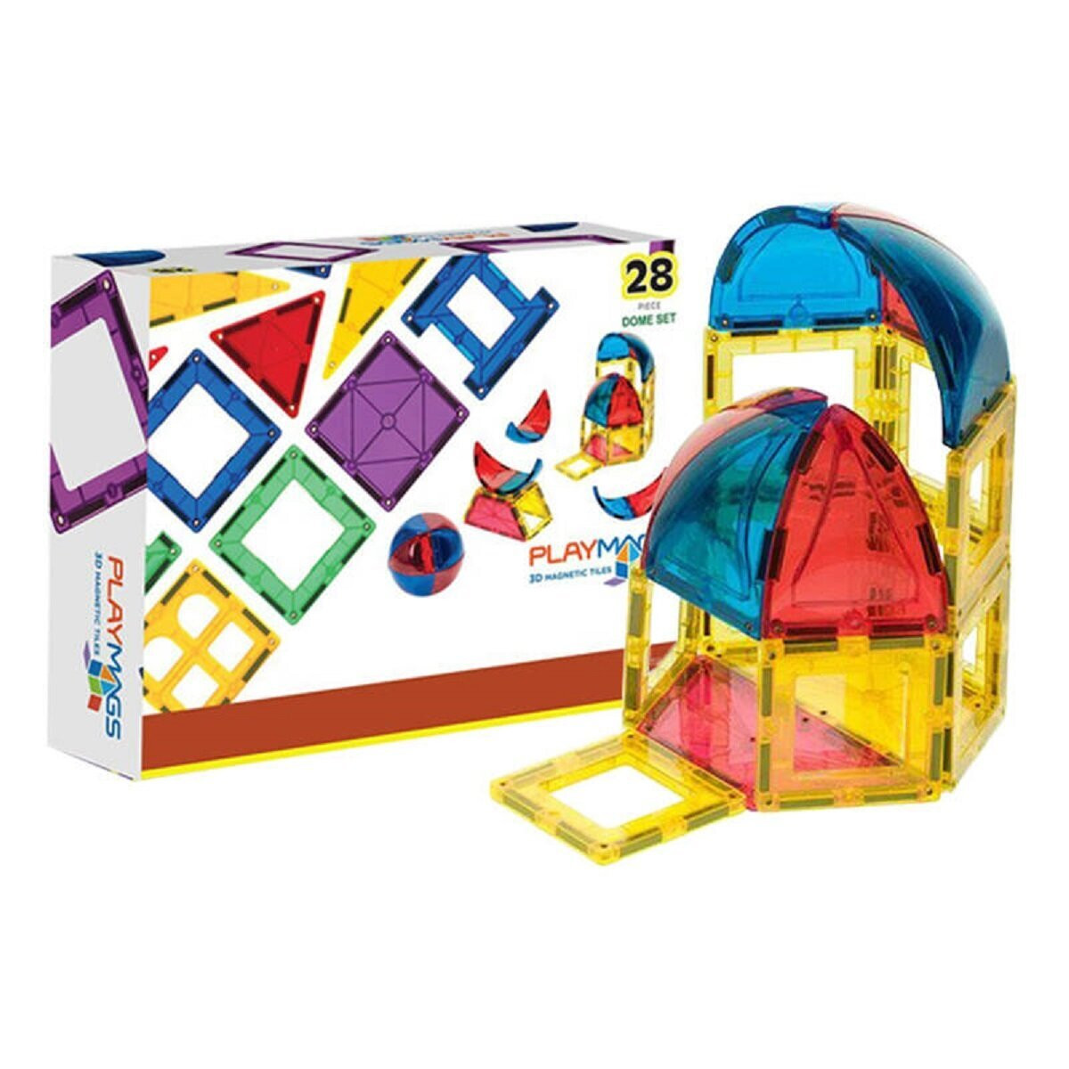 Playmags Magnetische 3D-koepelbouwstenen set van 164 stuks met 28 elementen