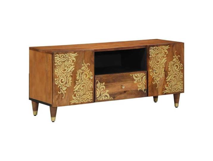 CHEZ JILL'S@*Meuble TV élégant - ZENCORE - Support téléviseur/commode hifi/ARMOIRE TV Marron miel 105x33x46cm Bois de mangue massif