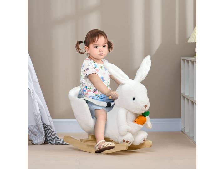HOMCOM Jouet à Bascule Lapin Bois Blanc 18-36 Mois