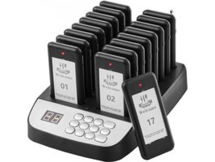 VEVOR Restaurant-Pager-System, Kabelloses Warteschlangensignal mit 500 m Reichweite, Piepser zur Rufannahme von Gästen mit Vibration und Blinken, 16 Pager für Imbisswagen, Kirche