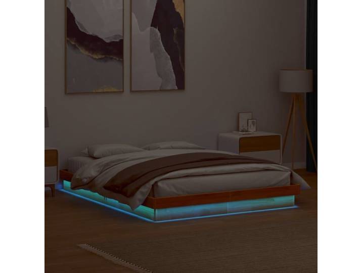 Soldes Flottants Lit double 160x200cm Cadre de lit à LED classique sans matelas 160x200cm bois massif