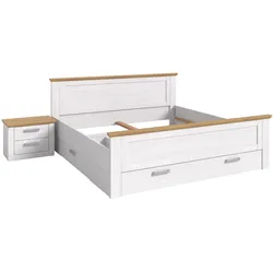 SCHLAFZIMMER weiß Lärche, Eiche Artisan Landhaus Set mit Bett inklusive Bettschubkästen, Nachttisch