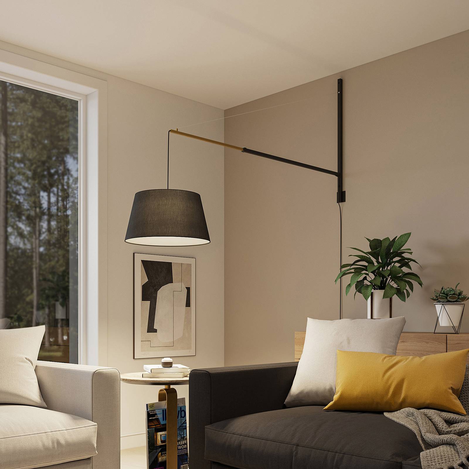 Wall Light Beleza Lucande, Black, Living / Dining Room, Aluminium, Modern, Wall Light