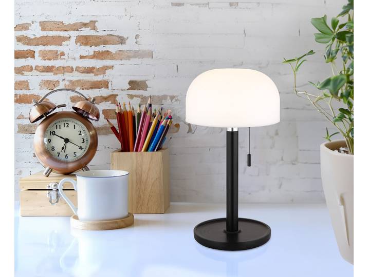 GLOBO LIGHTING LED Tischleuchte NORMAN , schwarz (schwarz matt), 1, 1 Stk., Leuchten, Akkutischleuchte auch für draussen, Zugschalter Kordel, Akkulampe, LED Tischleuchte