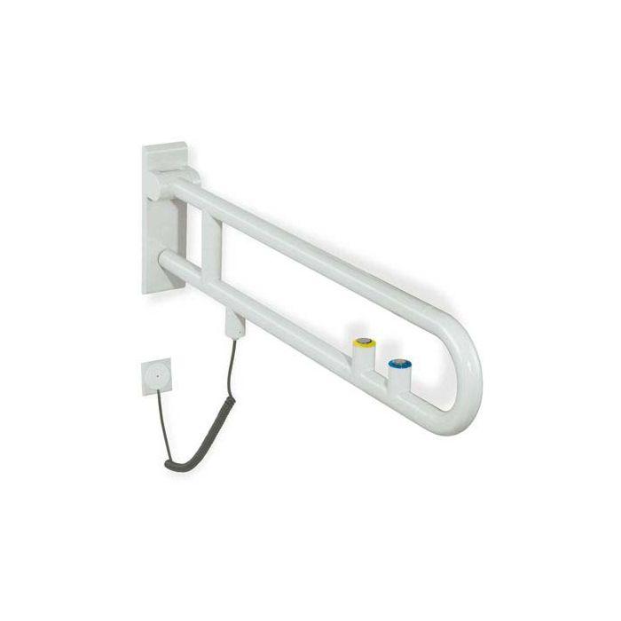 Hewi 801 E-Stützklappgriff 801.50.71036 850 mm, koralle, Spül-/Funktionstaste, gelber Ring