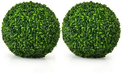 Costway 2 Pieces 15.7 Inch Artificial Boxwood Topiary Ball Tree Set
