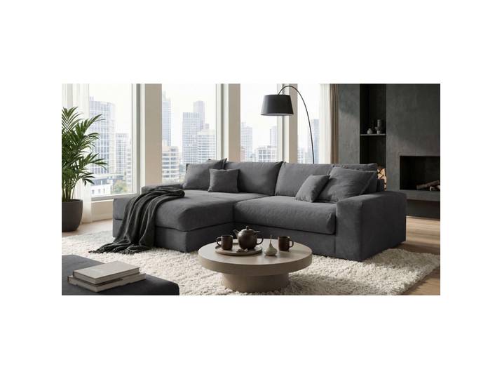 P & B Eckschlafsofa, Anthrazit, Kunststoff, Füllung: Schaumstoffflocken,Schaumstoffflocken,Schaumstoffflocken, 297x180 cm, Rücken echt, Schlafzimmer