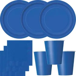 Party Deko Set Blau Einweggeschirr für 14 Personen Teller, Becher, Servietten