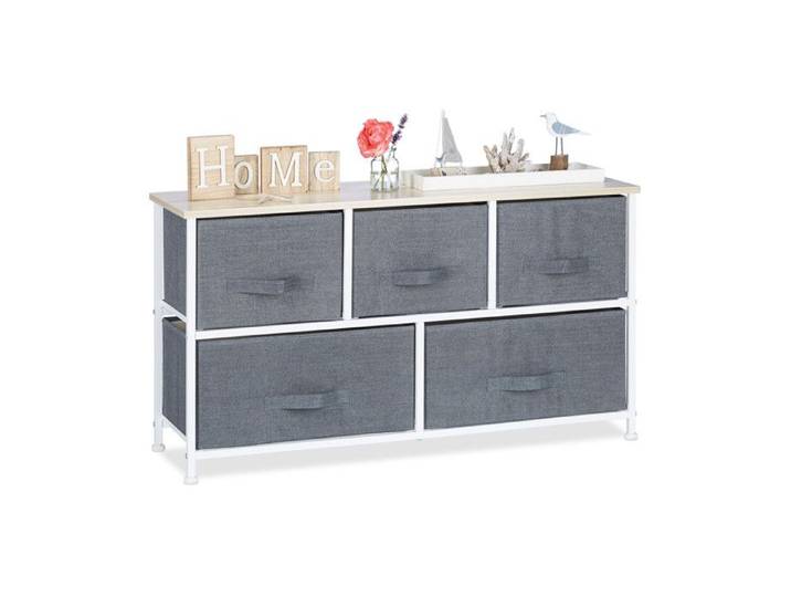 Relaxdays - Étagère 5 tiroirs en tissu 54 5 x 100 x 30 cm métal & bois gris