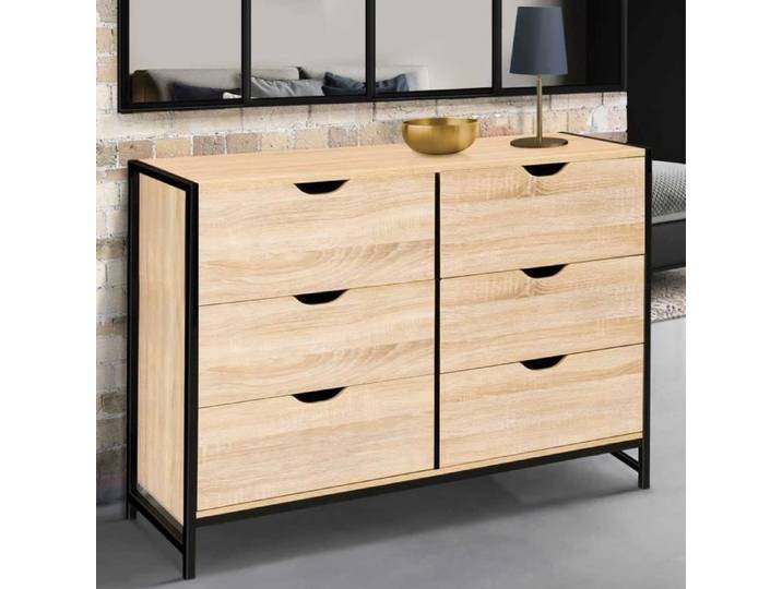 IDMARKET Commode 6 tiroirs DETROIT 115 cm design industriel