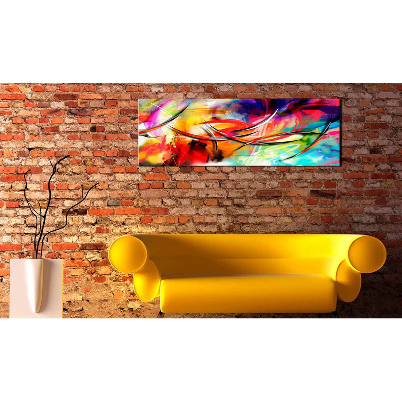 home24 Dance of the rainbow abstract linnen wanddecoratie, multicolor, 120 x 40 cm
