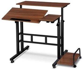 Garvee Liftable Standing Desk, Portable Rolling Computer Desk with Lockable Casters, Adjustable Height, 2-Tier Workstation