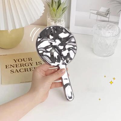 Uplift Picks Elegant Electroplated Handheld Makeup Mirror Round Square Portable Beauty Hand Mirror round (16x9cm)