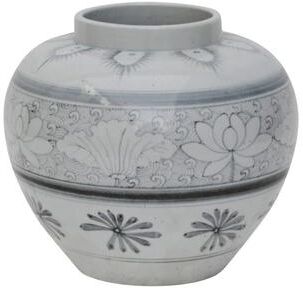 Artissance 13.7 in. Diameter Off White Porcelain Ming Ming Vase with Lotus Motif