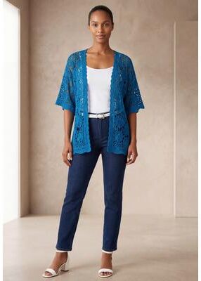 Plus Size Women's Crochet Cardigan by Jessica London in Pool Blue (Size 12) Sweater