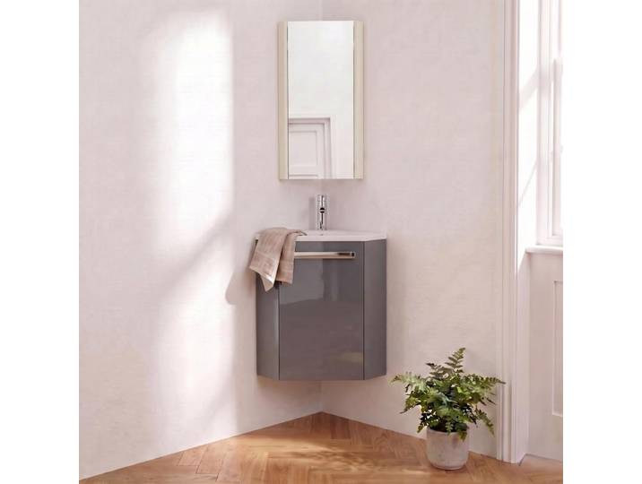 Ensemble lave-mains angle suspendu SKINO avec robinet et armoire d'angle