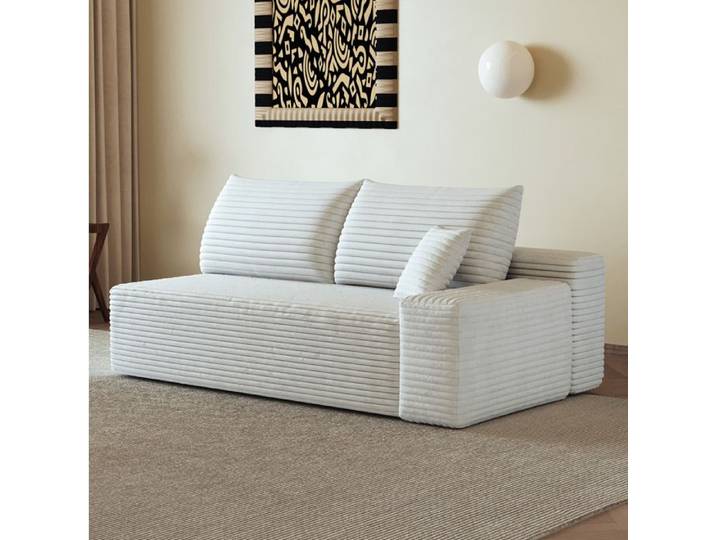 Canapé modulable 2 places avec chaise lounge à droite sans montage - TCQPZ - tissu corduroy blanc
