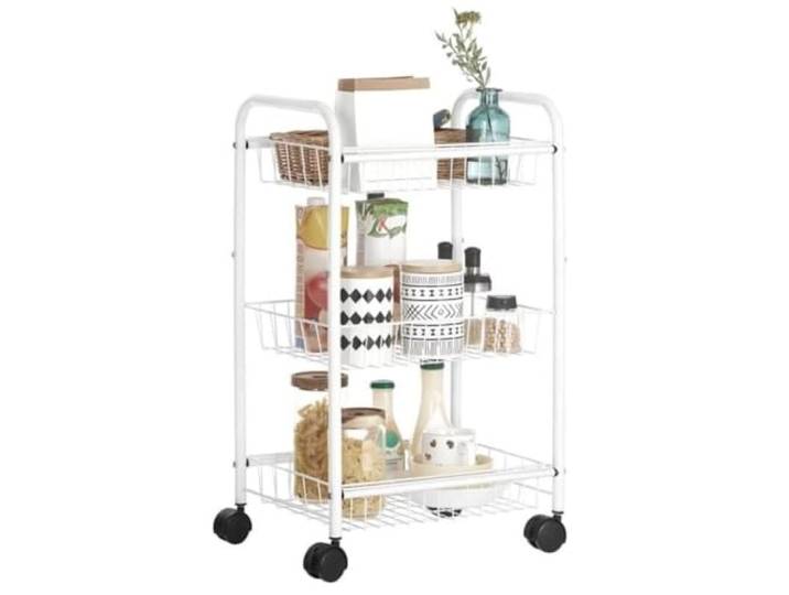 DFHetFH Rollwagen 3-stufiger Lagerwagen, Metall-Küchenwagen, Obst- Und Gemüse-Aufbewahrungskorb, Regal, Snack-Rollwagen Küchenwagen(White)