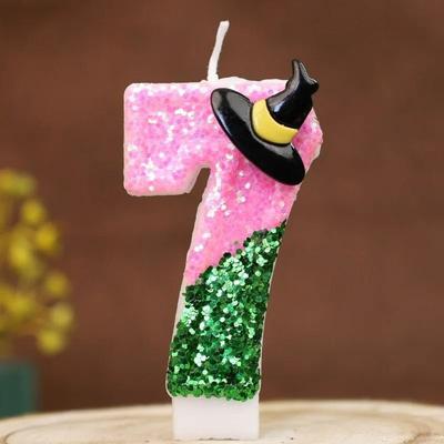 Uplift Essentials Witch Themed Pink & Green Number Birthday Candles For Cakes 7