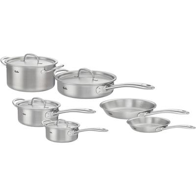 Topf-Set FISSLER "Fissler M5 Pro-Ply, Edelstahl-Topfset (10-teilig)", silber (silberfarben), Töpfe, 10-teiliges Premium Kochgeschirr mit Pro-Ply™ Technologie