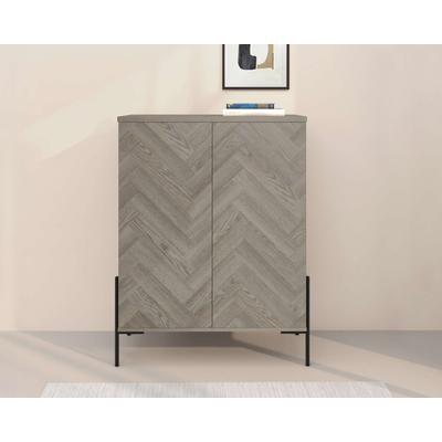 Highboard OTTO HOME "Eadwine, grifflose Hochkommode mit 2 Türen und Fischgräten Muster", grau (eichefarb.), B:90cm H:120cm T:38cm, MDF, Sideboards, Highboard, Midischrank, Push-to-open, Türen mit Fischgräten Muster & Metallbeine