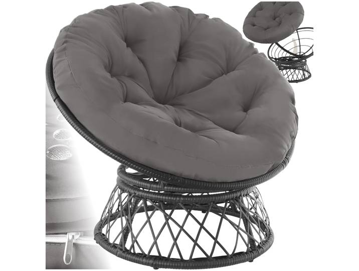 Fauteuil Papasan En Résine Tressée Acier Rotatif Coussin Rond Noir