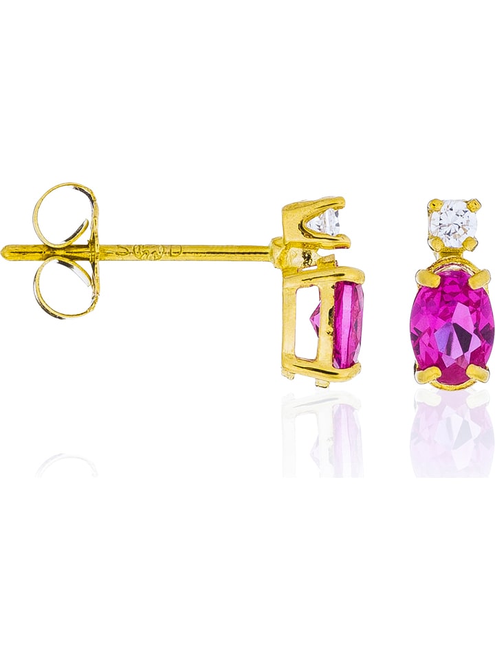 OR ÉCLAT Gold-Ohrstecker "Puce Couleur Rubis" mit Edelsteinen - onesize