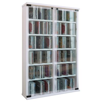 Media-Regal VCM "Holz CD DVD Stand Regal Schrank Galerie Glastür", weiß, B:60cm T:18cm, Regale