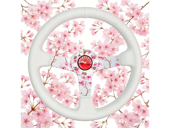 Volant de course japonais JDM Sakura, style drift, cuir blanc, 13 pouces