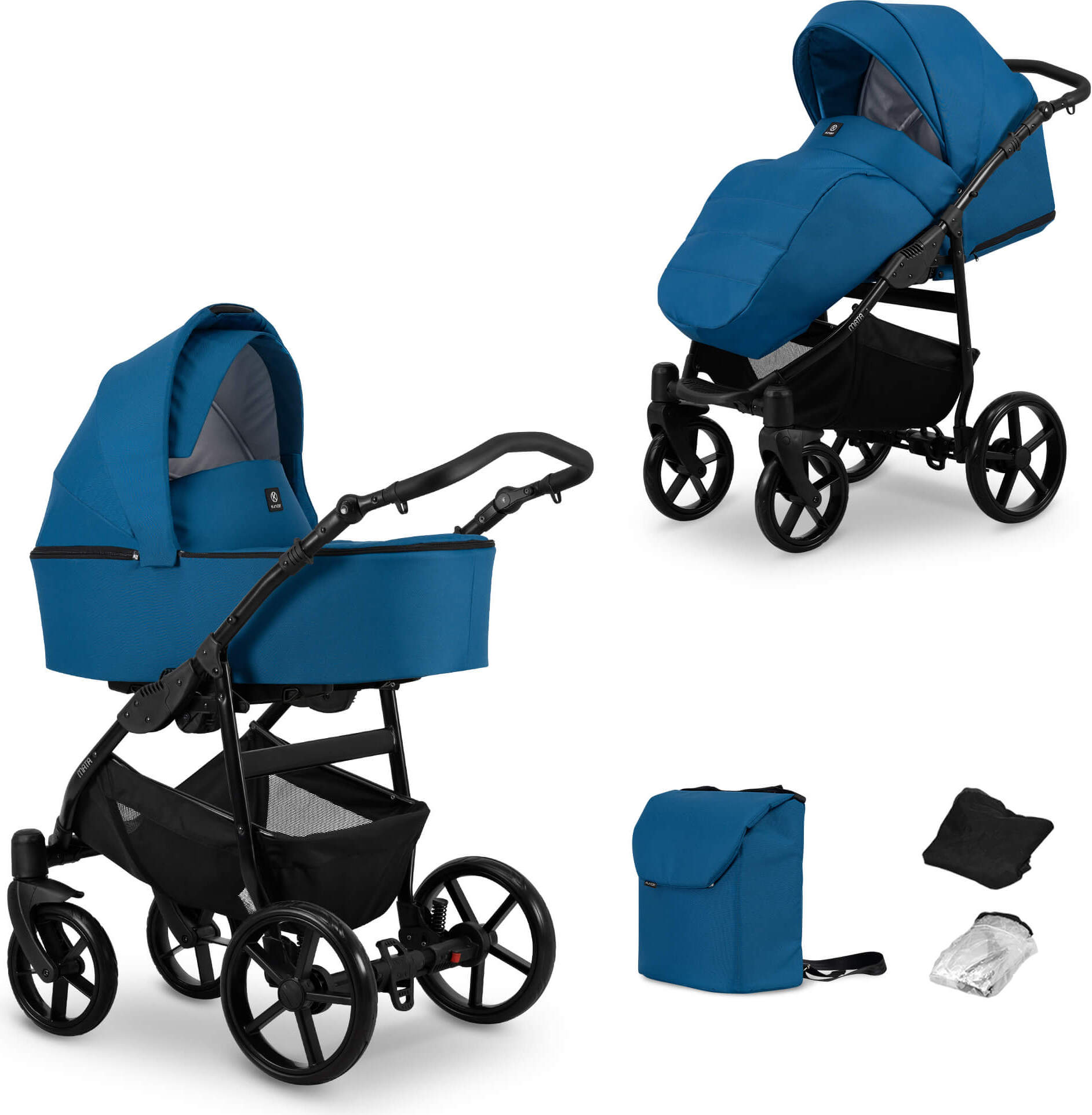 Kinderwagen MATA Sportwagen Babywagen Babyschale Komplettset Kinder Wagen Set 2 in 1 (marine, Rahmenfarbe: Schwarz)