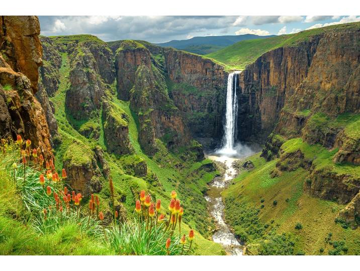 Fototapete PAPERMOON MALETSUNYANE-WASSERFALL LESOTHO AFRIKA FLUSS BERG , bunt, B:3,5m L:2,6m, Vlies, Tapeten, Fototapete