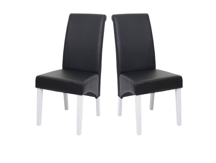 2er-Set Esszimmerstuhl Küchenstuhl Stuhl M37 Leder, schwarz, weiße Füße