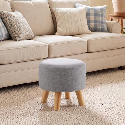 Adeco 11.2'' W Round Upholstered Footstool Ottoman with Wooden Legs