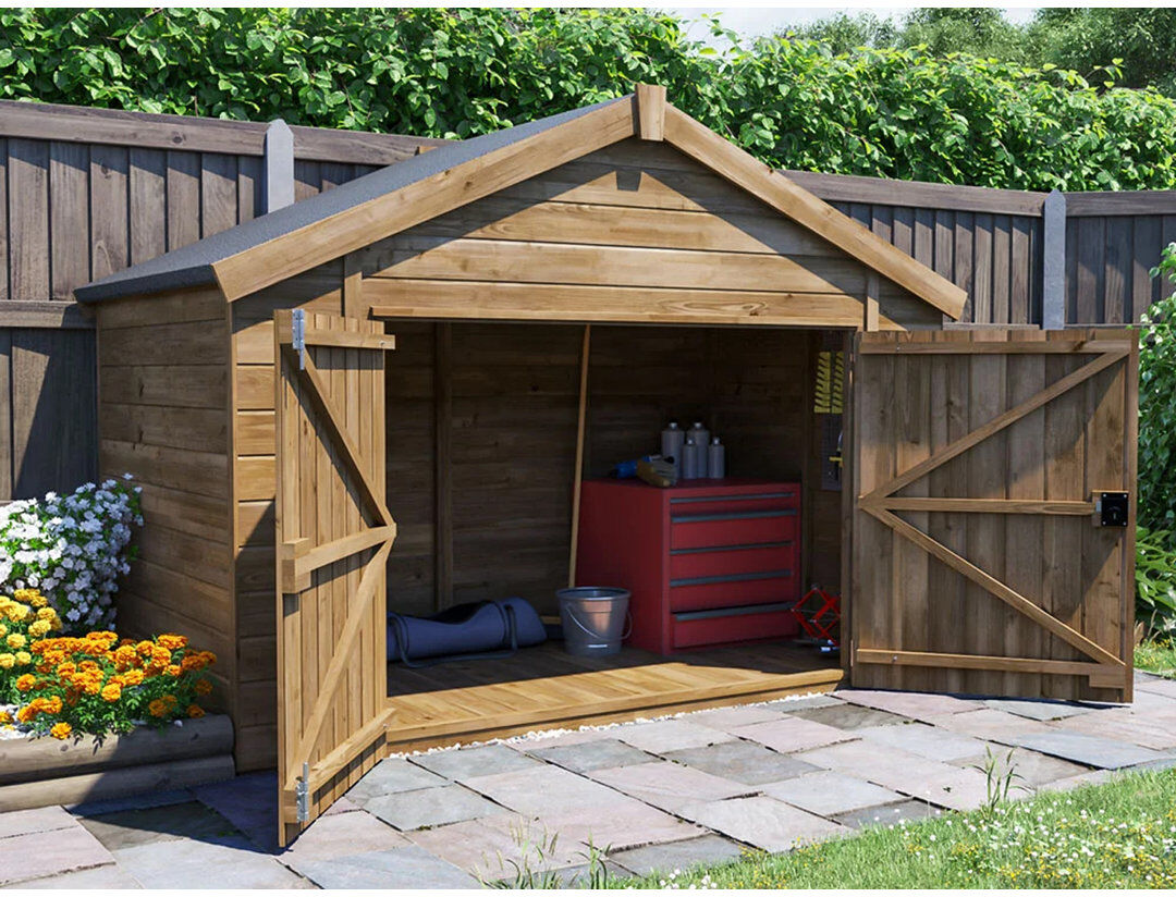 Dunster House Bike Shed W2.4m x D1.2m / W8' x D4', Fully Pressure Treated, Overlord Modular Brown 237cm W X 129cm D X 180cm H