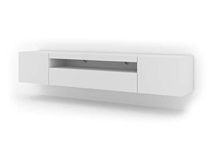 BIM Furniture TV Lowboard Hängend/Stehend 200 cm, Weiß Matt (mit LED) TV Schrank fürs Wohnzimmer, Fernsehschrank