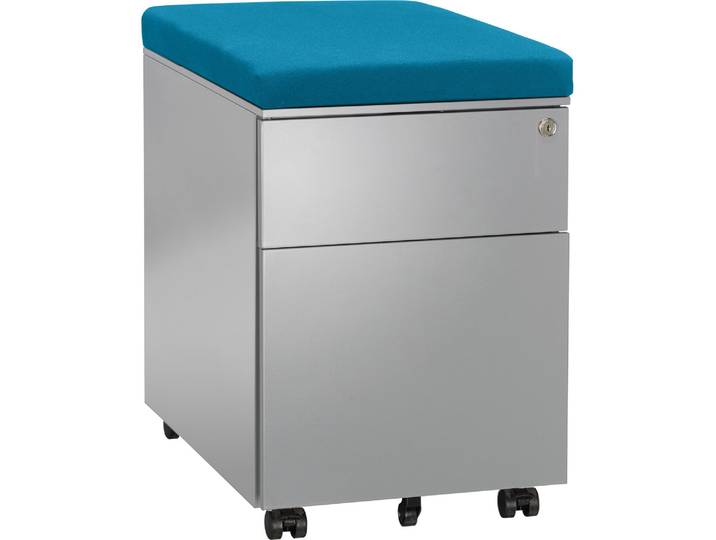 Caisson mobile métal 2 tiroirs aluminium avec coussin turquoise - Caissons mobiles - Bruneau