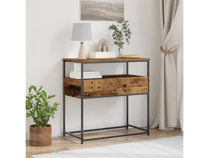 Table Console Bois Ancien 75x40x75 cm en Bois et Acier