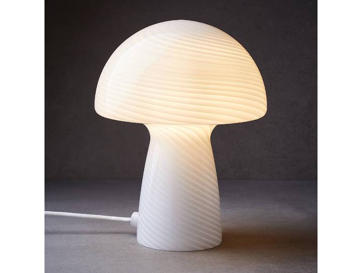 home24 Tafellamp Ø 22cm wit/wit glas energiespaarlamp/gloeilamp E27