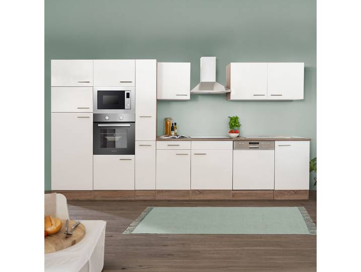 Küchenleerblock Oliver Kombi B 370cm Weiß/Weiß/Eiche Dunkel Dekor