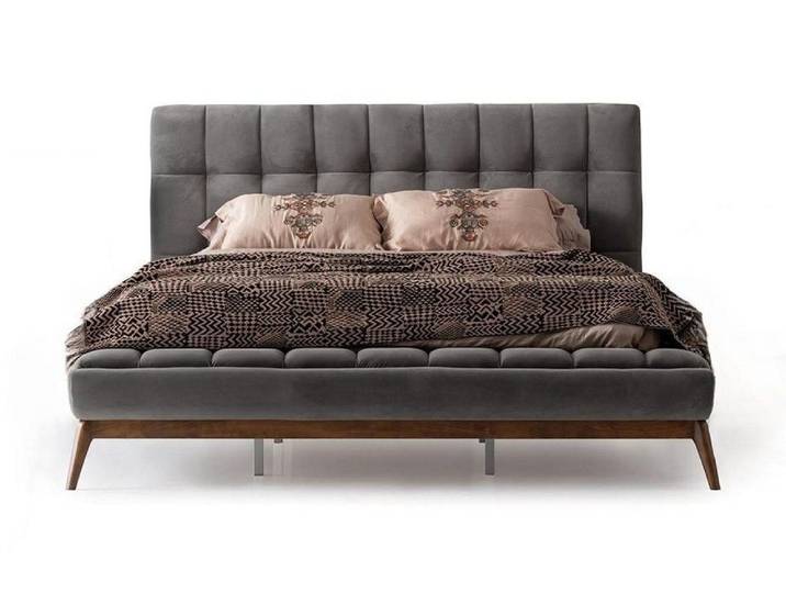 Xlmoebel Polsterbett Grau gepolstertes Doppelbett mit elegantem Kopfteil (Doppelbett, Bett), Hergestellt in Europa